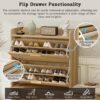 Shoe Storage Cabinet Rattan Shoe Storage Organizer With 2 Flip Drawers, A Storage Drawer And A Bench For Entryway, And Hallway - Light Brown - Image 6