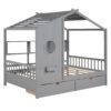 Full Size House Bed With 2 Drawers, Kids Bed With Storage Shelf - Gray - Image 4