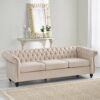 Chesterfield Style 3 Seater Sofa With Deep Button Tufting - Beige - Image 3
