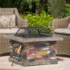 Outdoor Wood Bruning Magnesium Oxide Fire Pit With Lid - Natural Gray - Image 3