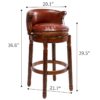29.5'' Cow Top Leather Wooden Bar Stool, 360 Degree Swivel Bar Height Chair With Backs For Home Kitchen Counter - Brown - Image 4