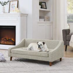 Modern Durable Elevated Dog Sofa Bed With Irregular Armrest Design Comfortable Foam Pet Sofa - Beige