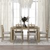 7 Piece Wooden Dining Table Set Mutifunctional Extendable Table With Leaf And 2 Drawers, 6 Dining Chairs With Soft Cushion - Natural Wash - Image 2