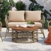 Bohemia-Inspired 4 Person Outdoor Seating Group With Removable Cushions, Conversation Patio Set With Wood Tabletop - Beige - Image 3