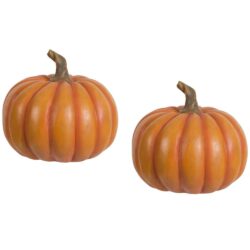 Autumn Resin Pumpkin With Stem, Pumpkin Ornament Decor For Holiday Harvest Festival Fall Festival & Thanksgiving (Set of 2) - Orange