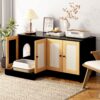 Double Litter Box Enclosure, Cat Litter Box Enclosure For 2 Cats, Hidden Litter Box Furniture With Rattan Doors - Black - Image 4