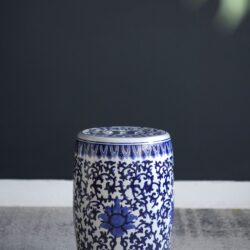 Ceramic Garden Stool, Small Side Tabel - White / Blue