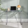 Modern Metal And Glass Computer Desk With Keyboard Tray - Silver - Image 8