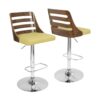 Trevi - Mid-Century Modern Adjustable Barstool With Swivel - Walnut / Green - Image 5