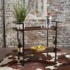 Modern Industrial Bar Cart With Shelving And Rolling Casters - Walnut - Image 2