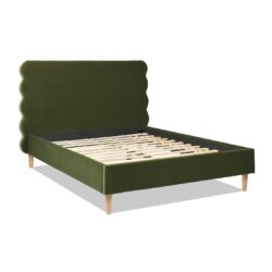 Stockholm - Queen Modern Wavy Headboard Platform Bed - Olive Green