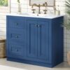 Bathroom Vanity With Ceramic Sink, Bathroom Storage Cabinet With 2 Drawers & Shelf, Freestanding Bathroom Cabinet - Blue - Image 3