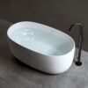 Independent Solid Surface Resin Stone Bathtub, A Modern Designed Independent Bathtub With Pop-Up Drainage And Overflow Pipes, Suitable For Small Households - Matte White - Image 4
