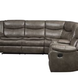Tavin - Faux Leather Manual Recliner Sectional Sofa With Cupholder Console - Taupe