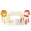 Kids Table And 2 Chairs Set, 3 Pieces Toddler Table And Chair Set, Wooden Activity Play Table Set (Lion&Monkey) - Natural - Image 20