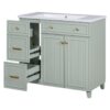 Bathroom Vanity, Transitional Style Bathroom Cabinet With Resin Sink, Single Bathroom Cabinet, With 2 Drawers And 1 Adjustable Storage Shelf, 2 Soft-Close Doors - Green - Image 17