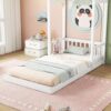 Twin House-Shaped Roof Headboard Floor Bed, (Without Slats) - White - Image 4