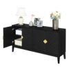 4 Door Sideboard Storage Cabinet For Living Room And Dining Room, 2 Large Cabinets With Gold Handles And Adjustable Shelf - Black - Image 10