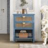 2 Drawer Side Table, Natural Rattan, American Furniture, End Table Suitable For Bedroom, Living Room, Or Study - Blue - Image 2