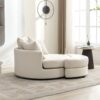 360° Swivel Accent Barrel Chair With Storage Ottoman & 4 Pillows, Modern Chenille Leisure Chair Round Accent For Living Room - Cream - Image 24
