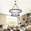 Extra Large Wagon Wheel Chandelier, 2 Tier 36 Lights (No Include) Farmhouse Industrial Round High Ceiling Pendant Light Adjustable Chain, For Dining Room, Living Room, Kitchen - Black - Image 6