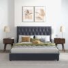 Donald - Mid-Century Modern Velvet Platform Bed King - Gray - Image 6