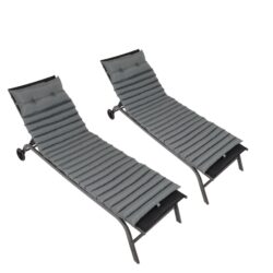 2 Piece Outdoor Chaise Lounge Chair Cushion Set, Polyester Replacement Seat Pads - Gray