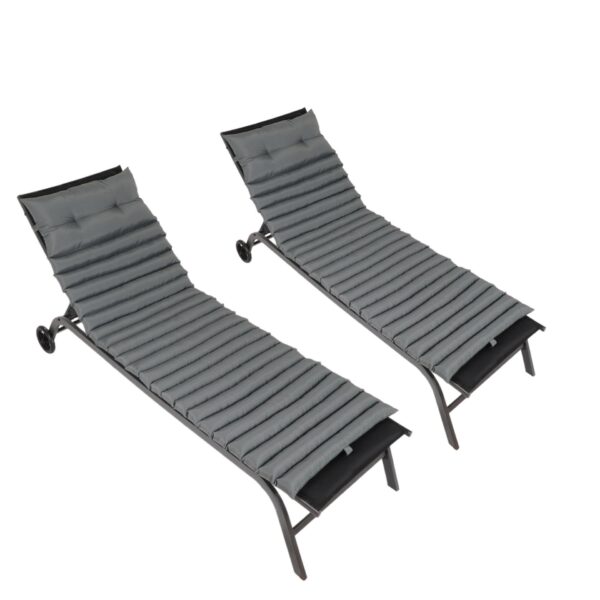 2 Piece Outdoor Chaise Lounge Chair Cushion Set, Polyester Replacement Seat Pads - Gray