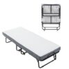 Folding Bed Cot With Mattress, Foldable Metal Frame Bed For Guest With Memory Foam Mattress On Wheels, Saving Space Rollaway Bed - Black - Image 10
