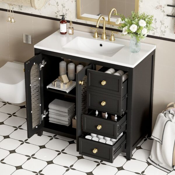 Bathroom Vanity With Two Soft Close Doors, Adjustable Shelves And Three Drawers - Black