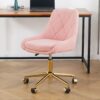 Modern Teddy Fleece Fabric Living Room Furniture Dining Chair With Gold Legs, Soft And Comfortable, Adjustable, Space Saving - Pink - Image 4