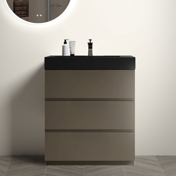 Alice - 30" Bathroom Vanity With Sink, Large Storage Freestanding Bathroom Vanity For Modern Bathroom, One-Piece Black Sink Basin Without Drain And Faucet - Black / Gray