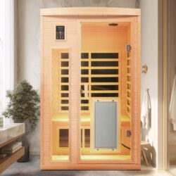 Low Emf Front Door With Heating Panel 2 Person Hemlock Far Infrared Indoor Suana Room - Natural