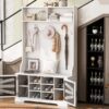 Entryway Bench With Coat Rack, 3 In 1 Design And Adjustable Shelves, Hall Tree With 7 Hooks For Entrance, Living Room - White - Image 5