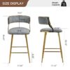 Counter Height Bar Stools, Corduroy Kitchen Island Counter Bar Stools With Back, Golden Chromed Base And Footrest (Set of 2) - Gray - Image 9
