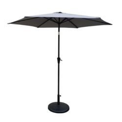 8.8' Outdoor Aluminum Patio Umbrella, Patio Umbrella, Market Umbrella With 42 Pounds Round Resin Umbrella Base, Push Button Tilt And Crank Lift - Gray