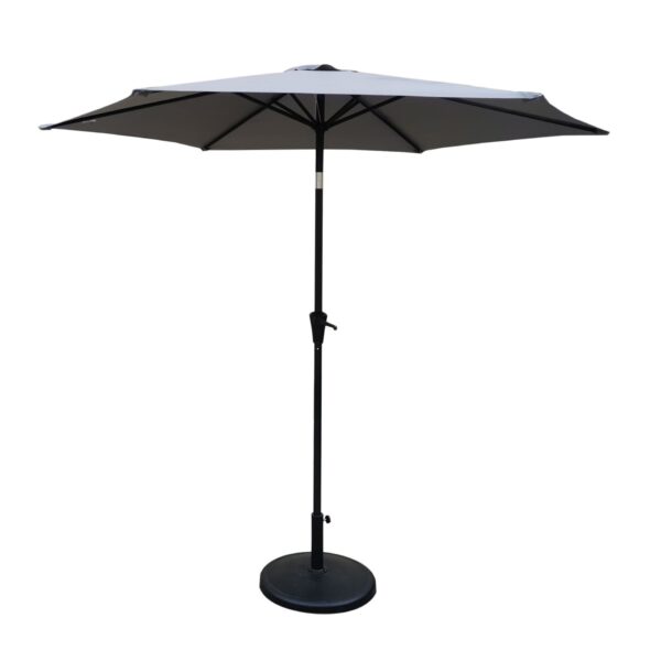8.8' Outdoor Aluminum Patio Umbrella, Patio Umbrella, Market Umbrella With 42 Pounds Round Resin Umbrella Base, Push Button Tilt And Crank Lift - Gray