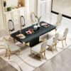 Top Dining Table With Gold Finish Corner, Pillar And Gold Finish Stainless Steel Base - Black - Image 3