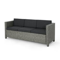 Thalassa - Outdoor 3 Seater Sofa With Removable Cushions And Steel Frame - Dark Gray / Black