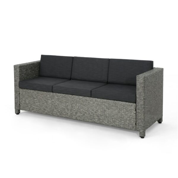 Thalassa - Outdoor 3 Seater Sofa With Removable Cushions And Steel Frame - Dark Gray / Black