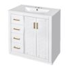 Bathroom Vanity With Ceramic Sink Combo, Frame Bathroom Storage Cabinet, Freestanding Vanity Set With 3 Drawers & Soft Closing Doors - White - Image 11
