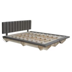 Queen Size Upholstered Hydrualic Platform Floating Bed With LED Light And USB Port - Gray