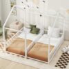 Metal Twin Size House Platform Beds 2 Shared Beds - Antique White - Image 5