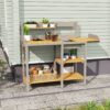 Outdoor Potting - Bench, Workstation Table With Cabinet For Backyard Garden Supplies - Gray / Brown - Image 6