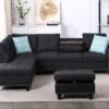 Alger - 98" Wide Left Hand Facing Sofa & Chaise With Ottoman - Charcoal Gray - Image 9