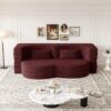 Modern Floor Sofa With 2 Pillows, Convertible Teddy Fabric Foam Filled Sleeper Sofa Bed, Full Size Folding Mattress For Living Room Guest Bed, Playroom, No Assembly Required - Burgundy - Image 4