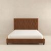 Donald - Mid-Century Modern Velvet Platform Bed Queen - Cognac - Image 3