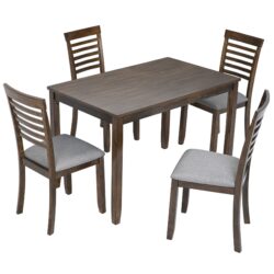 5 Pieces Modern Dining Set, Rectangular Wooden Dining Table With 4 Upholstered Chairs For Kitchen, Dining Room - Walnut
