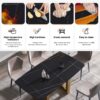 63" Artificial Stone Curved Golden Metal Leg Dining Table, 6 People - Black / Gold - Image 11
