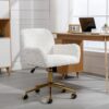 Office Chair, Artificial Rabbit Hair Home Office Chair With Golden Metal Base, Adjustable Desk Chair Swivel Office Chair, Vanity Chair - Beige - Image 19